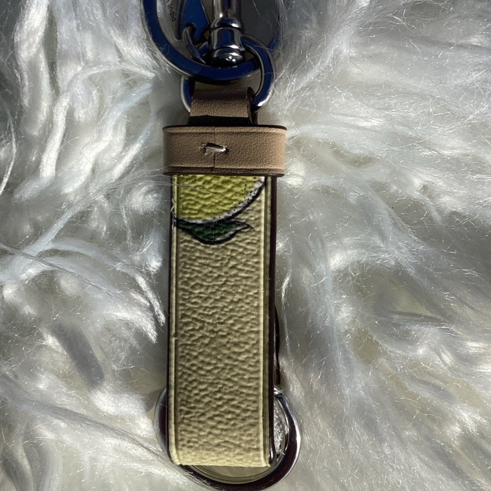 NWT Coach Trigger Snap Yellow Lemon Keychain Bag Charm with Silver Accents - Picture 7 of 8